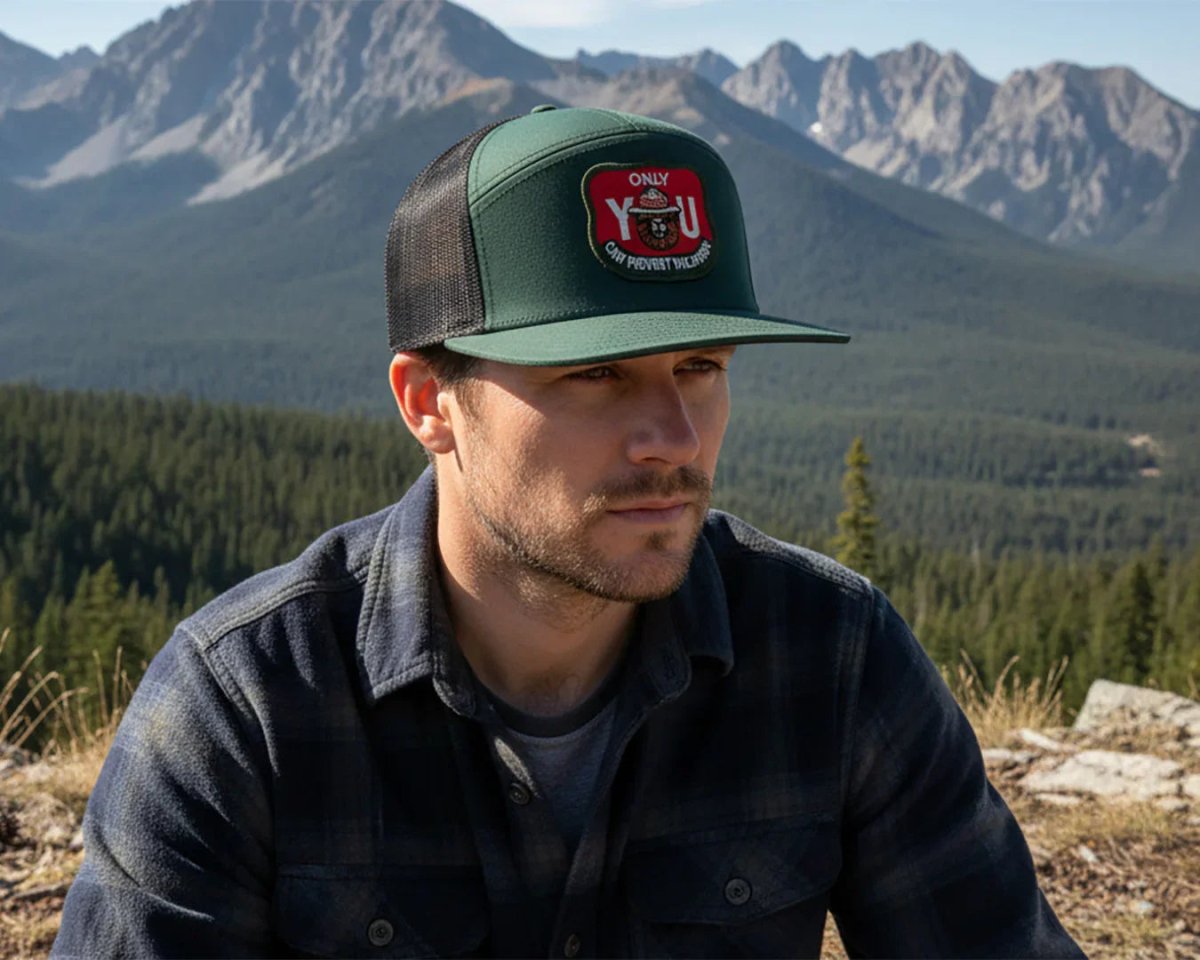 SMOKEY BEAR 7 - Panel Flat Snapback, Richardson 168 Green - Tailgate Hats