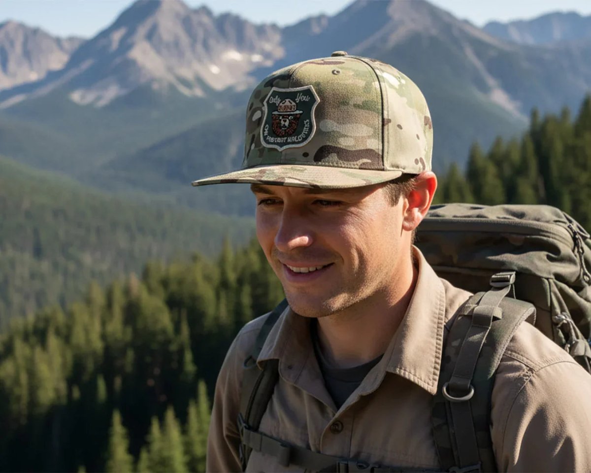 SMOKEY BEAR 6 - Panel Flat Camo Hat Beige - Tailgate Hats