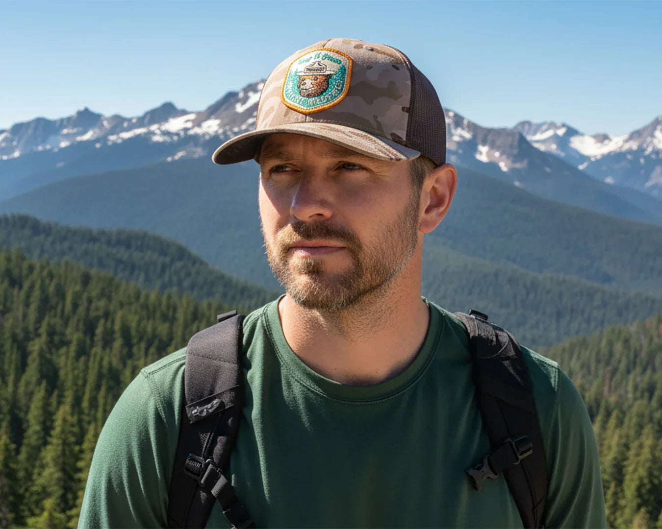 SMOKEY BEAR 6-Panel Curved Camo Hat Beige