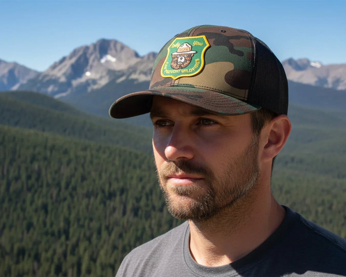 SMOKEY BEAR 6 - Panel Curved Camo Hat Green - Tailgate Hats