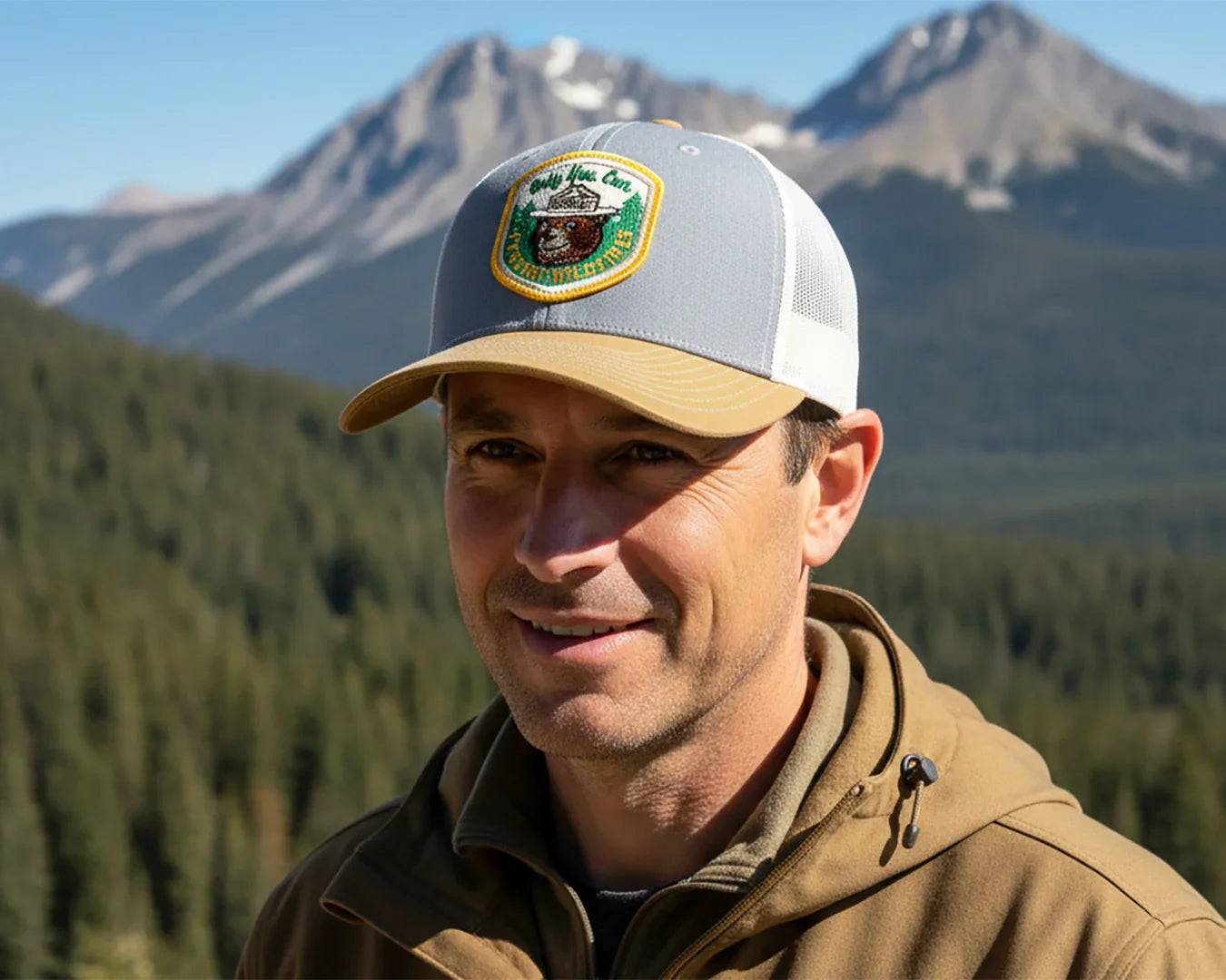 SMOKEY BEAR 6-Panel Curved Snapback, Richardson 112 Grey