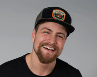 SMOKEY BEAR 7-Panel Flat Camo Hat, Richardson 168 Black