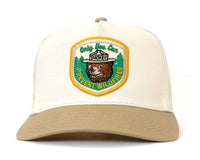 SMOKEY BEAR 5-Panel Curved Snapback, Richardson 323FPC Cream Khaki