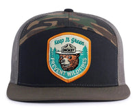 SMOKEY BEAR 7-Panel Flat Camo Hat, Richardson 168 Black