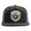 SMOKEY BEAR 7-Panel Flat Camo Hat, Richardson 168 Black