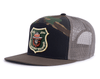 SMOKEY BEAR 7-Panel Flat Camo Hat, Richardson 168 Black