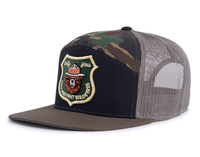 SMOKEY BEAR 7-Panel Flat Camo Hat, Richardson 168 Black