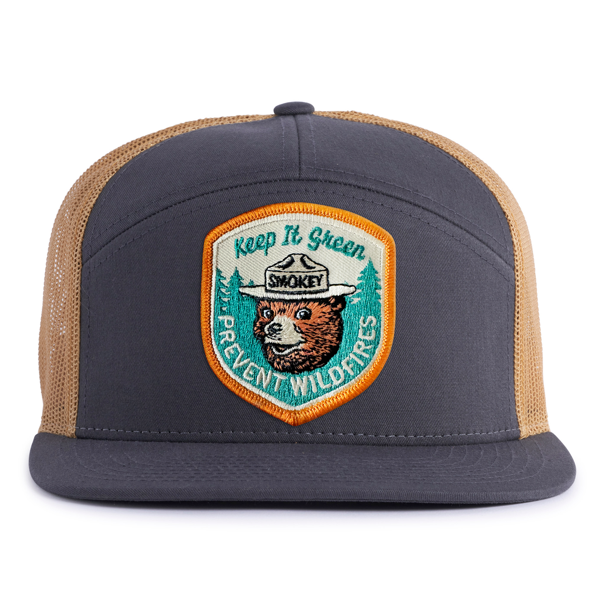 SMOKEY BEAR 7-Panel Flat Snapback, Richardson 168 Grey