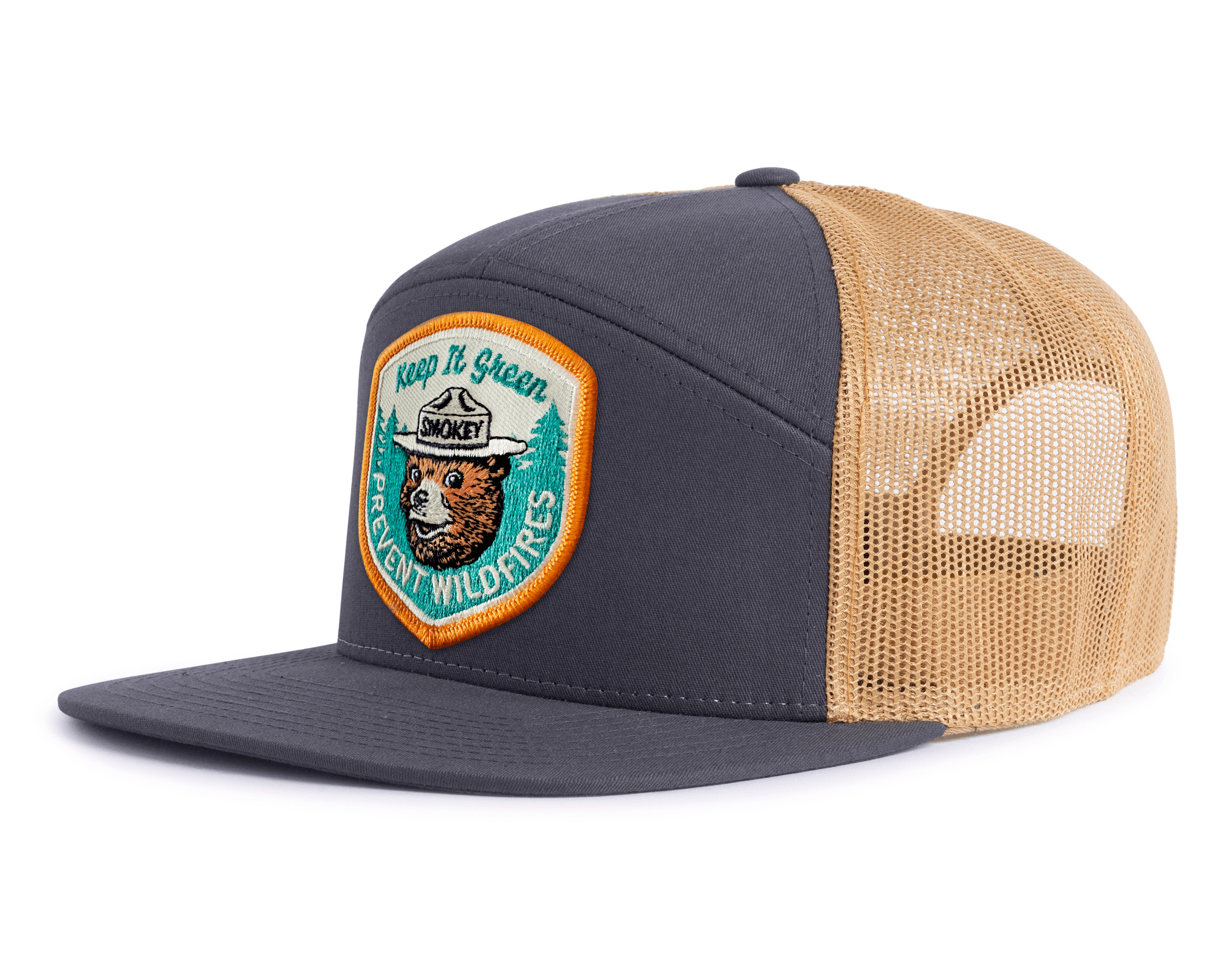 SMOKEY BEAR 7-Panel Flat Snapback, Richardson 168 Grey