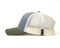 Two-tone cap with mesh back on a white background