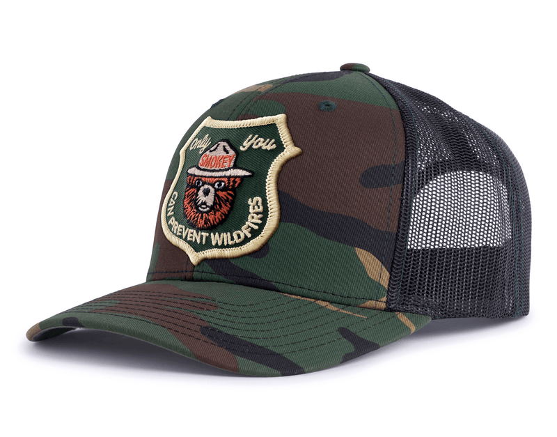 SMOKEY BEAR 6-Panel Curved Camo Hat Green