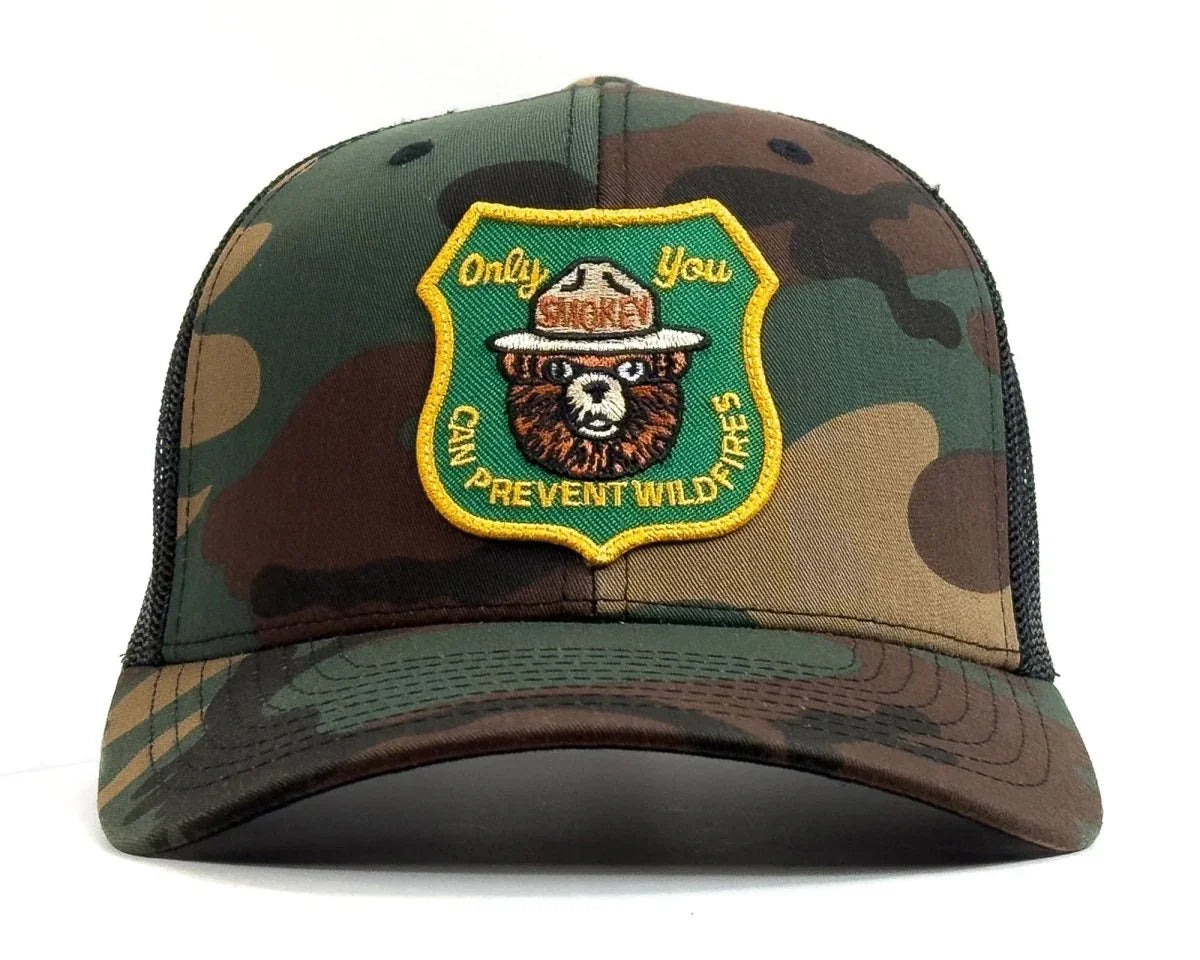 SMOKEY BEAR 6 - Panel Curved Camo Hat Green - Tailgate Hats