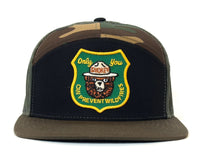 SMOKEY BEAR 7-Panel Flat Camo Hat, Richardson 168 Black