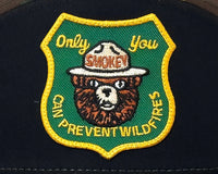 SMOKEY BEAR 7-Panel Flat Camo Hat, Richardson 168 Black