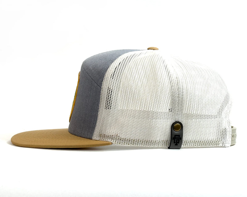 SMOKEY BEAR 7-Panel Flat Snapback, Richardson 168 Heather Gold