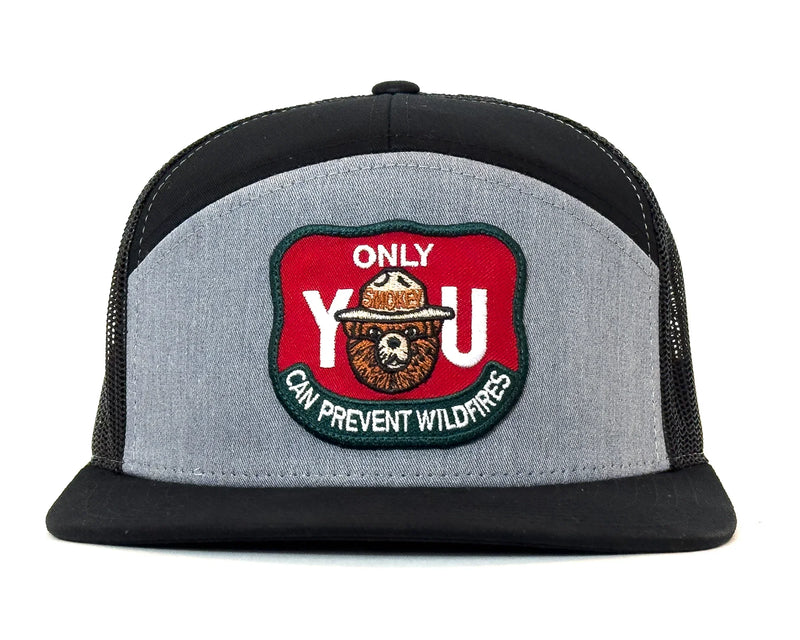 SMOKEY BEAR 7-Panel Flat Snapback, Richardson 168 Black