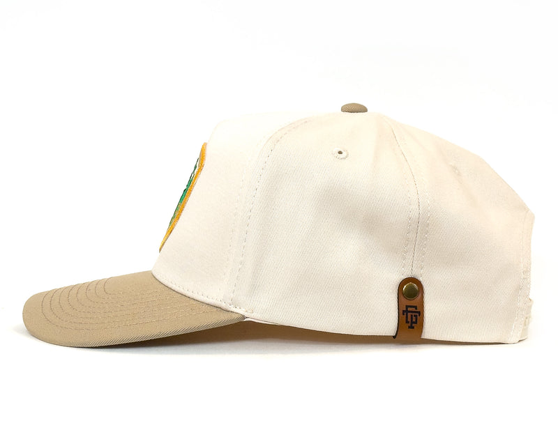 SMOKEY BEAR 5-Panel Curved Snapback, Richardson 323FPC Cream Khaki