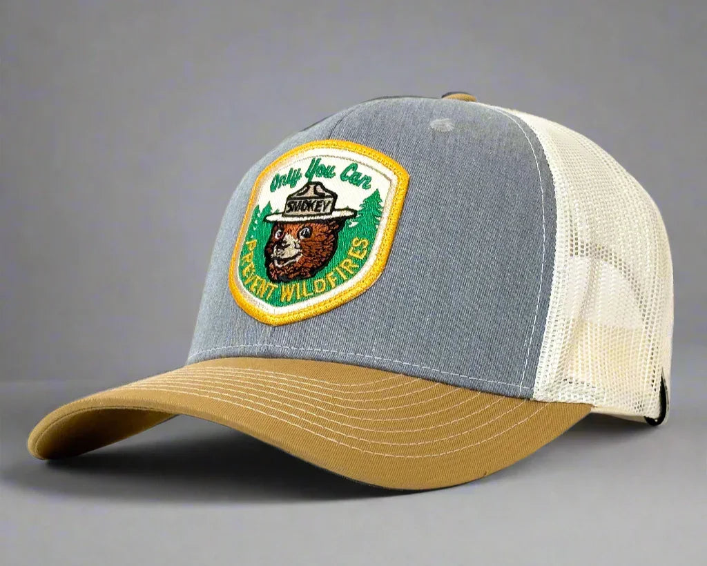 SMOKEY BEAR 6-Panel Curved Snapback, Richardson 112 Grey