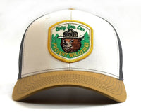 SMOKEY BEAR 6 - Panel Curved Snapback, Richardson 112 Beige - Tailgate Hats