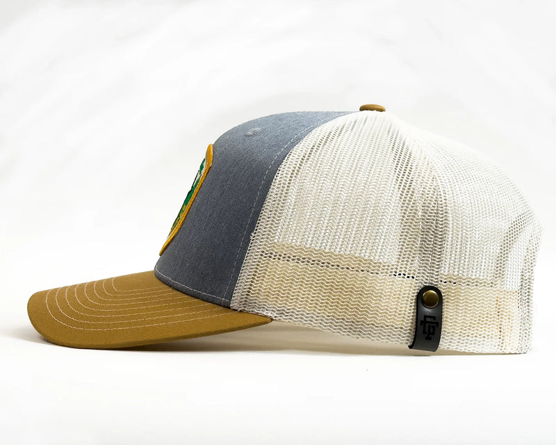 SMOKEY BEAR 6-Panel Curved Snapback, Richardson 112 Grey Gold