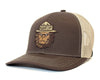 Brown and beige cap with a Sasquatch logo on a white background