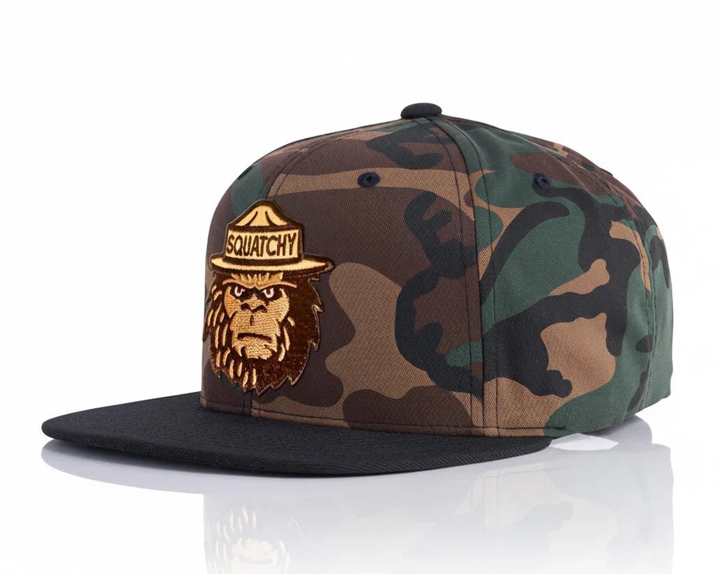 SQUATCHY 6 - Panel Flat Camo Hat Green - Tailgate Hats
