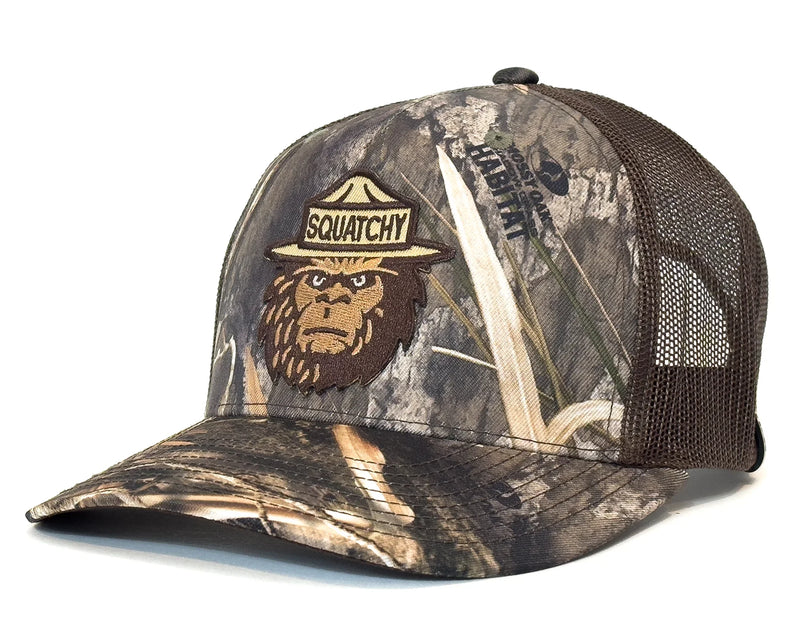 SQUATCHY 6-Panel Curved Mossy Oak Camo Hat Brown