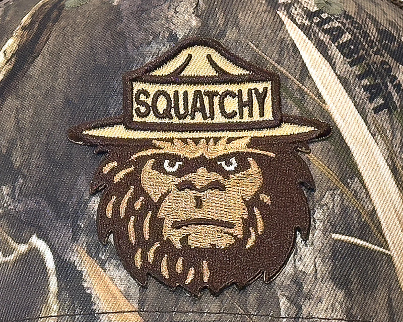 SQUATCHY 6-Panel Curved Mossy Oak Camo Hat Brown