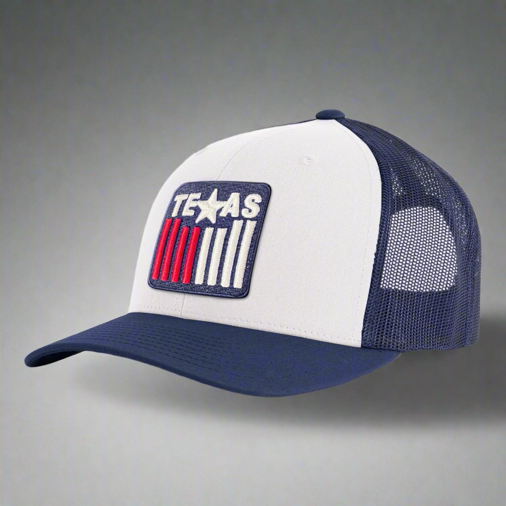 TEXAS BADGE 6-Panel Curved Snapback, Richardson 112 White