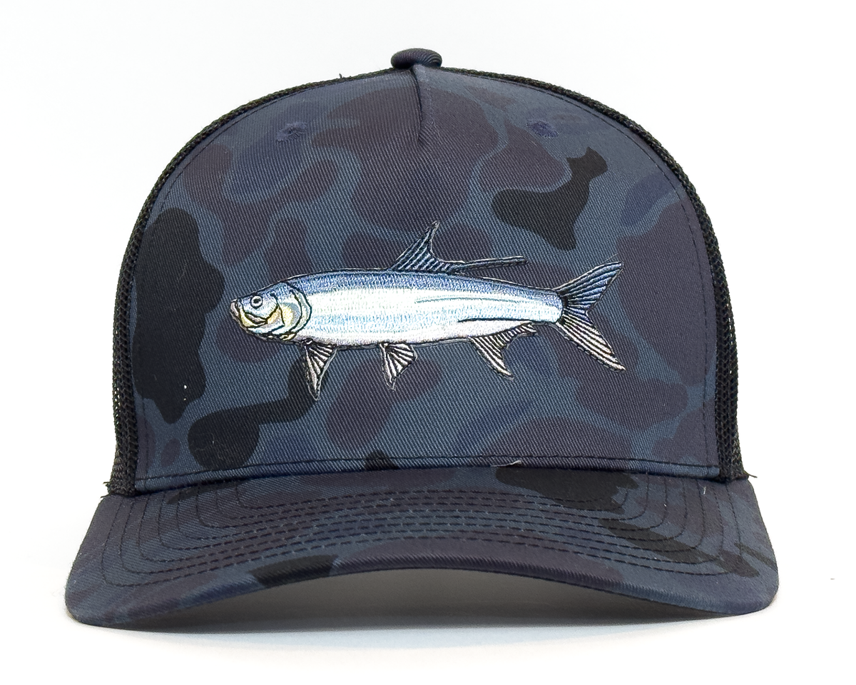 TARPON 5-Panel Curved Camo Hat, Richardson 112 Navy