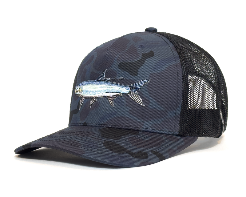 TARPON 5-Panel Curved Camo Hat, Richardson 112 Navy