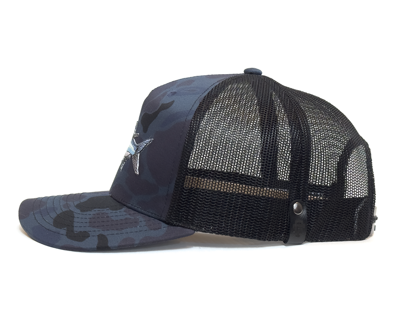 TARPON 5-Panel Curved Camo Hat, Richardson 112 Navy