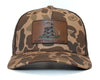 DON'T TREAD ON ME 5-Panel Curved Camo Hat, Richardson 112PFP Brown
