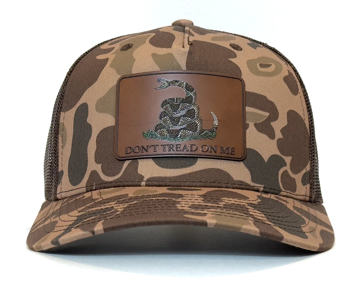 DON'T TREAD ON ME 5 - Panel Curved Camo Hat, Richardson 112PFP Brown - Tailgate Hats