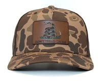 DON'T TREAD ON ME 5-Panel Curved Camo Hat, Richardson 112PFP Brown