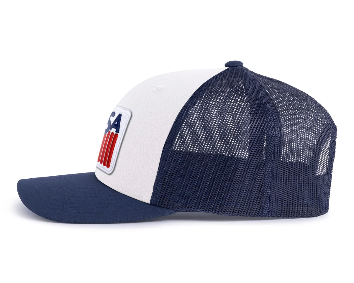 USA BADGE 6 - Panel Curved Snapback, Richardson 112 White - Tailgate Hats