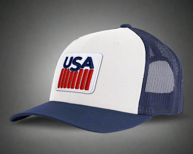USA BADGE 6-Panel Curved Snapback, Richardson 112 White