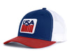 USA BADGE 6-Panel Curved Snapback, Richardson 112 Blue