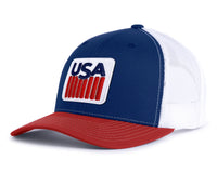 USA BADGE 6-Panel Curved Snapback, Richardson 112 Blue