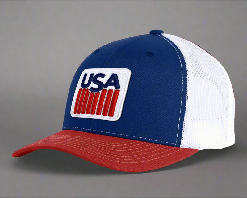 USA BADGE 6-Panel Curved Snapback, Richardson 112 Blue