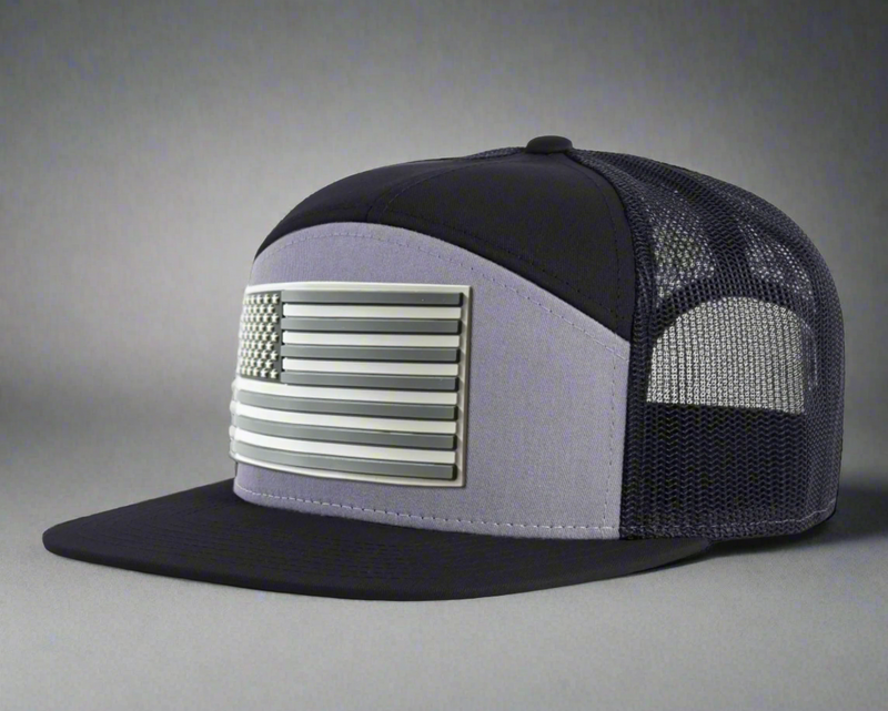 USA FLAG PVC 7-Panel Flat Snapback, Richardson 168 Black