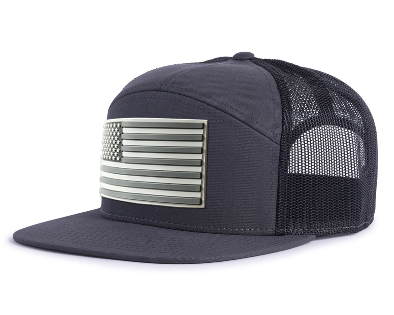 USA FLAG PVC 7-Panel Flat Snapback, Richardson 168 Charcoal