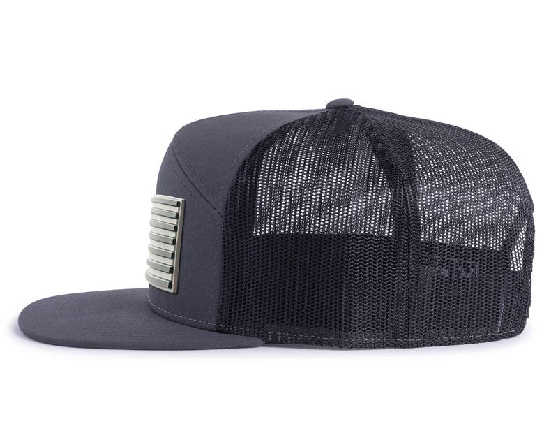 USA FLAG PVC 7-Panel Flat Snapback, Richardson 168 Charcoal