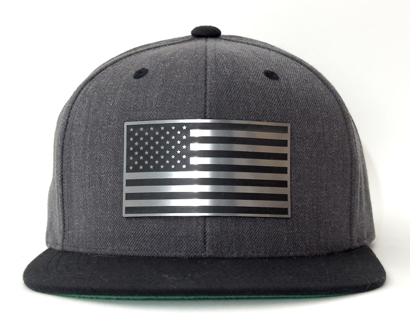 USA FLAG CHROME 6-Panel Flat Snapback Grey Black