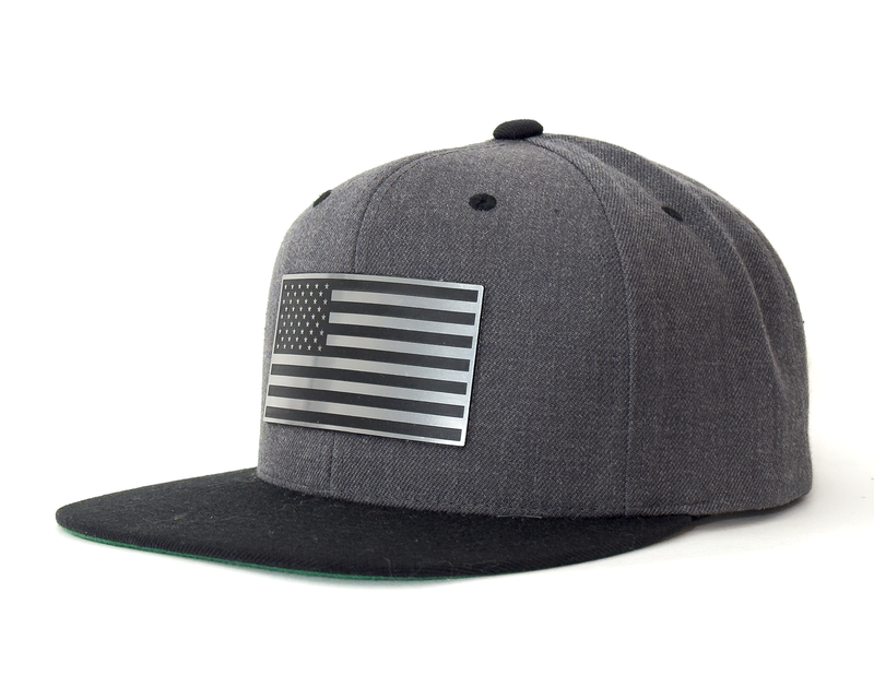USA FLAG CHROME 6-Panel Flat Snapback Grey Black