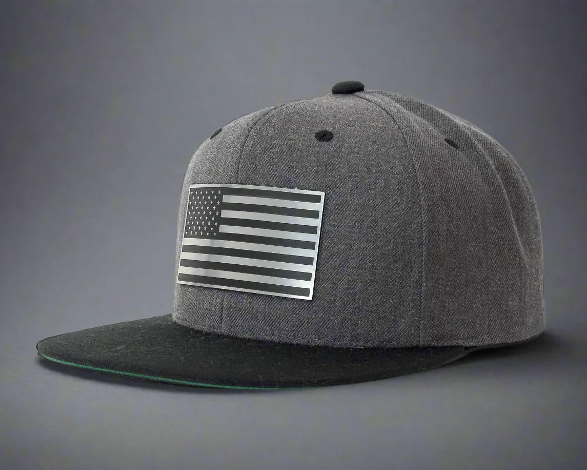 USA FLAG CHROME 6-Panel Flat Snapback Grey Black