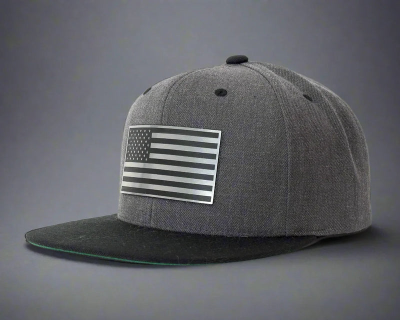 USA FLAG CHROME 6-Panel Flat Snapback Grey Black