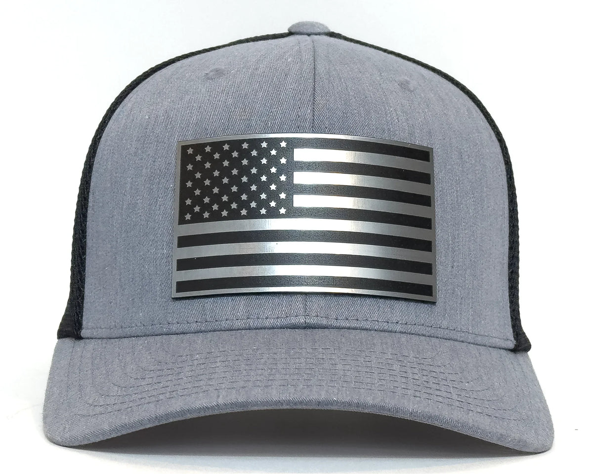 USA CHROME FLAG 6 - Panel Curved Flexfit 110M Grey Black - Tailgate Hats