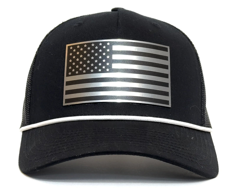 USA CHROME FLAG 5-Panel Curved Rope Hat, Richardson 112 Black