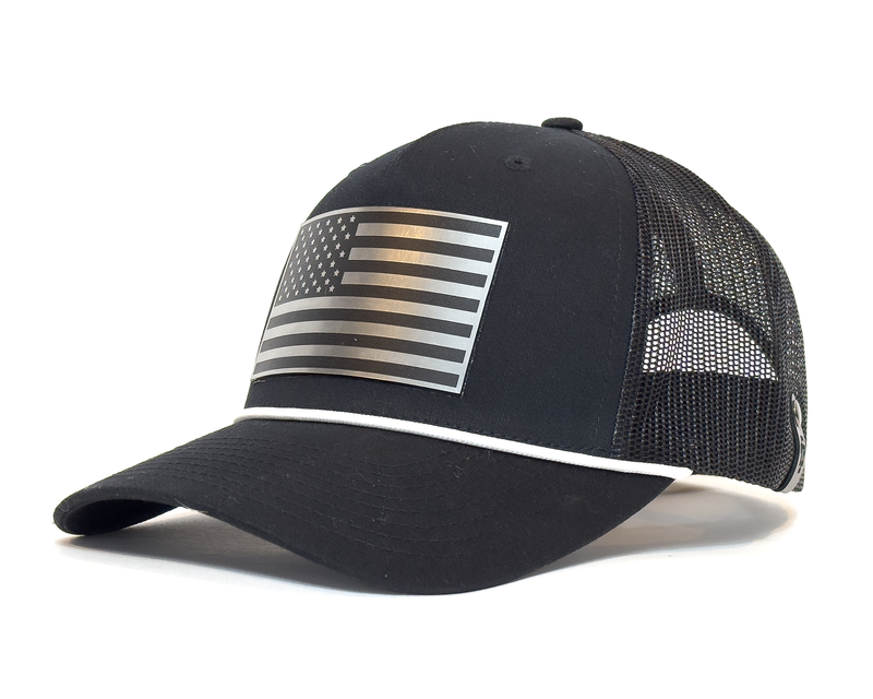 USA CHROME FLAG 5-Panel Curved Rope Hat, Richardson 112 Black